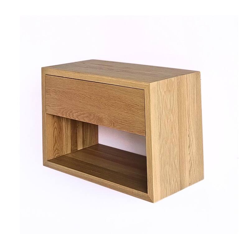 Floating Solid Oak Nightstand with a Drawer and Storage space