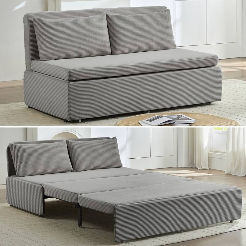 Mixoy Corduroy Fabric Queen Size/Twin Size Sofa Bed, 2-in-1 Modern Pull Out Sleeper Sofa Bed