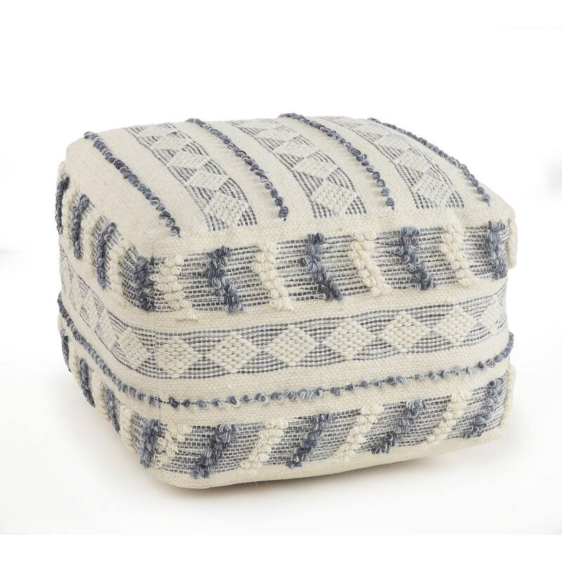 HomeRoots 18" Blue Wool Ottoman