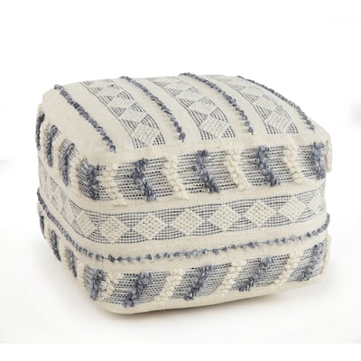 HomeRoots 18" Blue Wool Ottoman