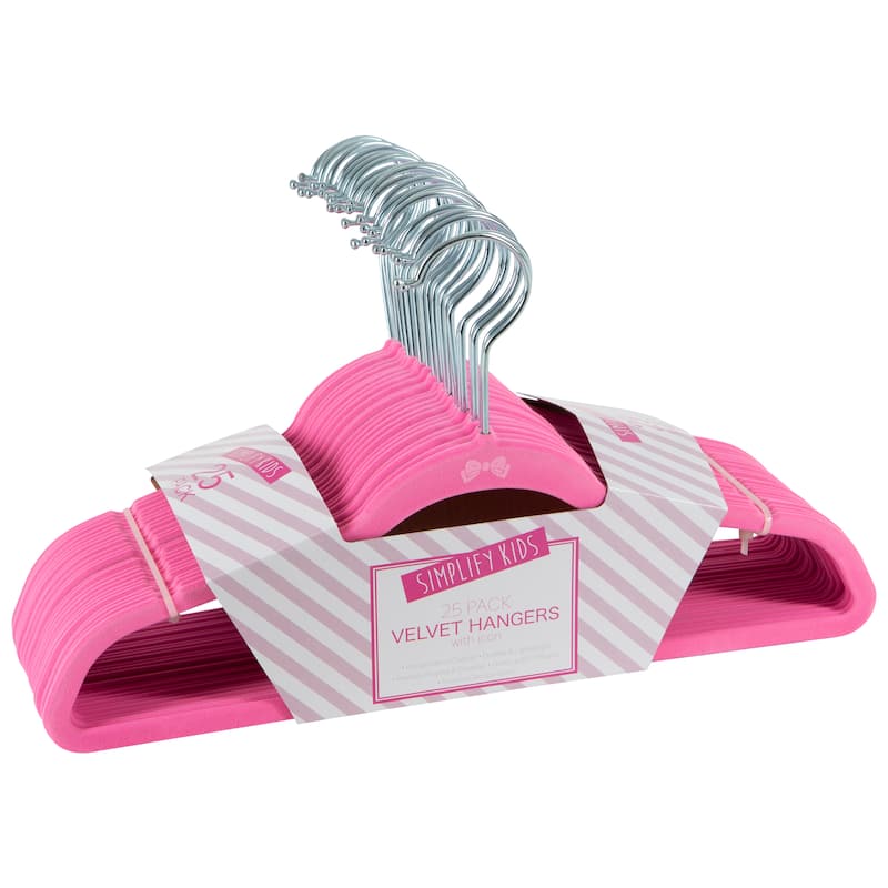 Simplify Kids 25 Pack Velvet Hangers - 0.15"x13.78"x8.07" - Pink