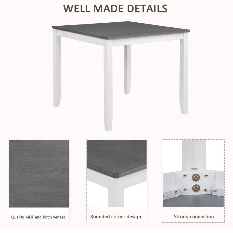 5-Piece, Modern Dining Table Set Wooden Dining Table Set with 4 Chairs, for Dining Rooms and Kitchens, Gray and White Color