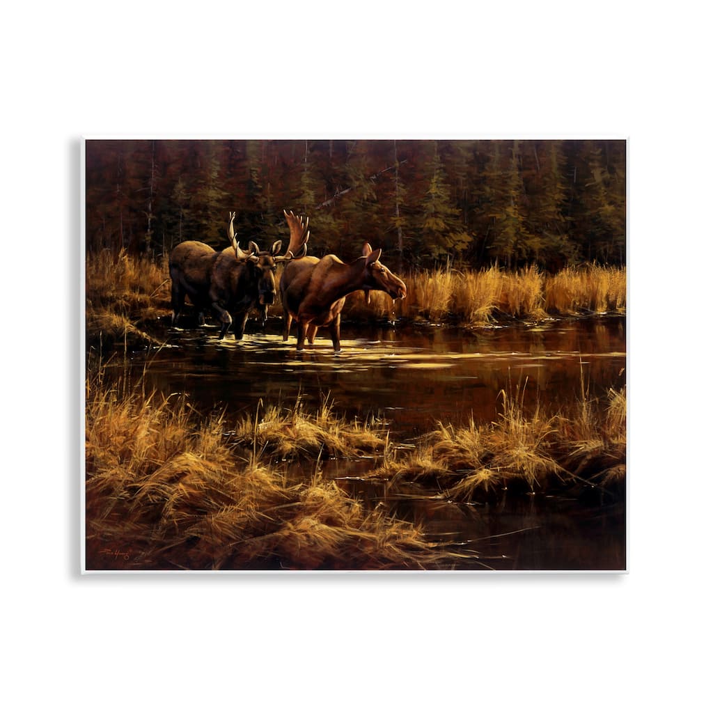 Stupell Moose Pair at Stream Wall Plaque Art Design By Paco Young
