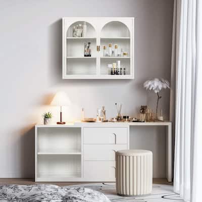 Modern Glass and Iron Wall-Mounted Sideboard Cabinet