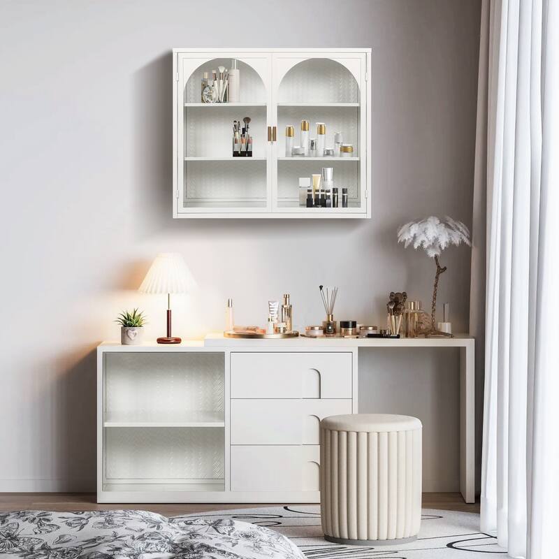 Modern Two-door Glass Wall Cabinet with Three-tier Storage for Various Spaces