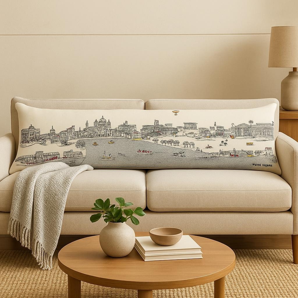HomeRoots 14" X 46" Cream Rome Daylight Skyline Lumbar Decorative Pillow