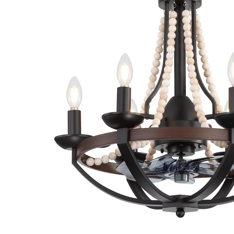22-Inch Farmhouse 7-Blade Beaded Chandelier Ceiling Fan with Light and Remote