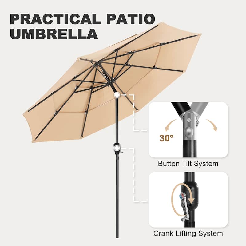 Outdoor Round Patio Vented Umbrella, Crank Handle, Push Button Tilt