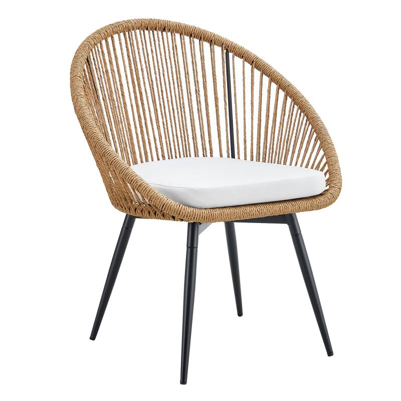 Modern 3-Piece Anti-Spill Round Coffee Table with 2 Rattan Swivel Chairs Outdoor Balcony Casual Dining Set with Cushion