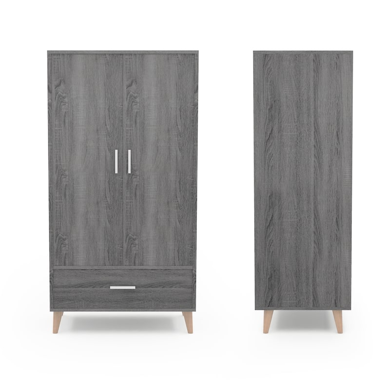 DH BASIC Mid-Century Modern Distressed Grey 1-Drawer Wardrobe Armoire by Denhour