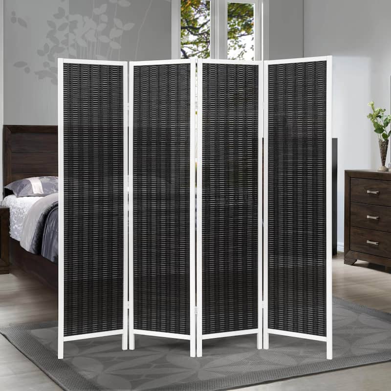 Roundhill Furniture Inkwell 4-Panel Bamboo Room Divider, Folding Portable Partition Screen