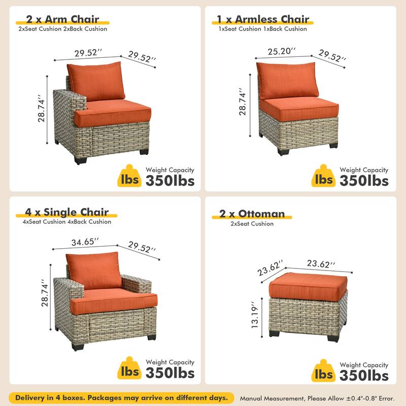 XIZZI 9-piece Patio Furniture Set Outdoor Wicker Chair