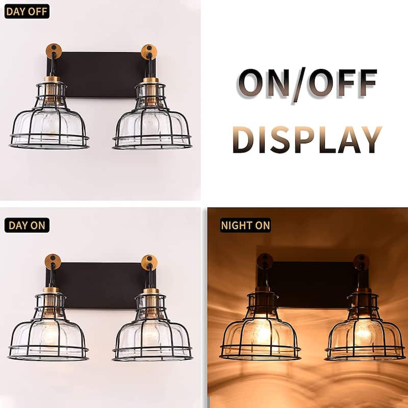 2 light retro farmhouse wall light black wall sconce with glass shade
