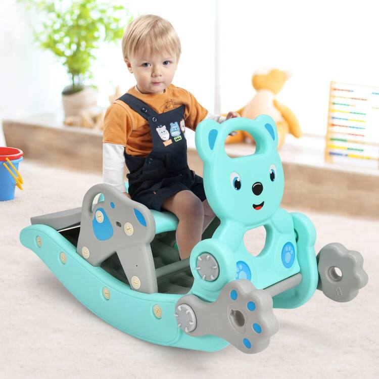 4-in-1 Toddler Slide and Rocking Horse Playset with Basketball Hoop