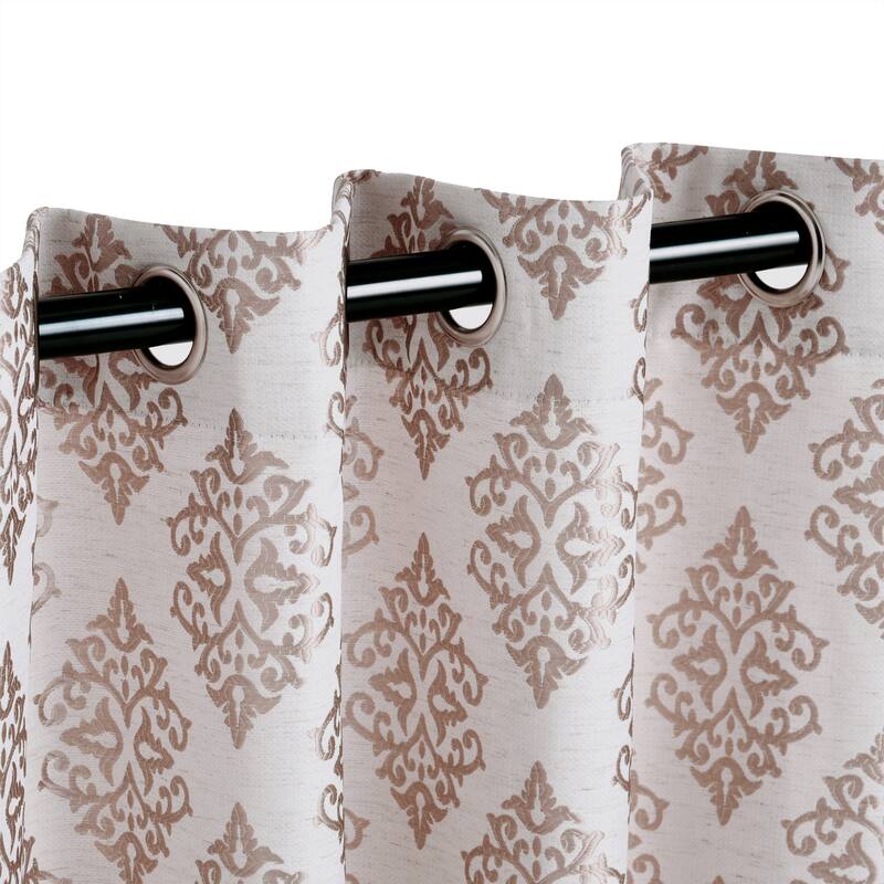 Superior Venetian Damask Jacquard Embroidered Washable Curtains, Set of 2