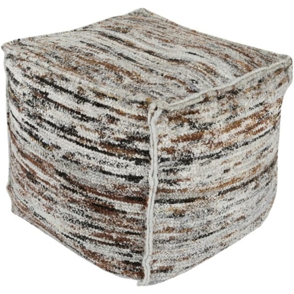 18" Sand, Taupe Brown, Obsidian and Gray Hand Woven Square Pouf Ottoman - N/A