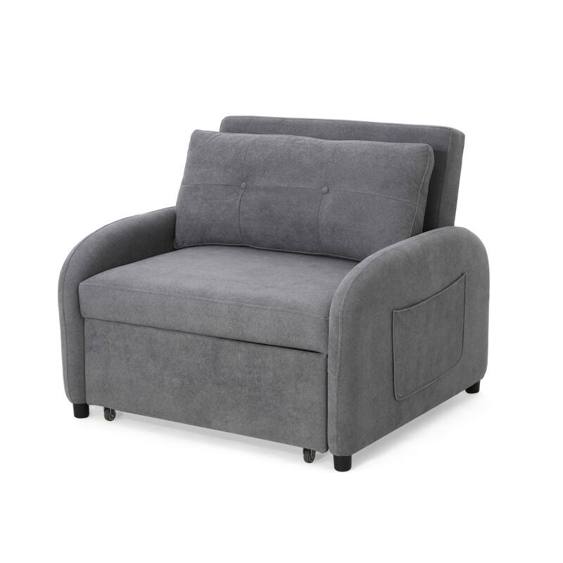 Cotton Linen 3-in-1 Sleeper Sofa Chair with Storage Pocket and Pillow