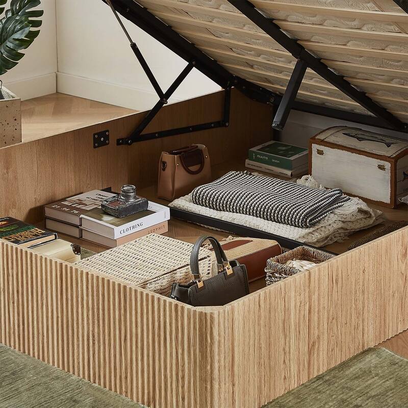 Modern Lift Up Storage Bed,Hydraulic Storage,with Corrugated Curves