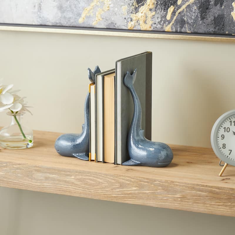 Coastal Style Metal Bookends - Set of 2 Blue - Roche River Decor - 4"W x 5"L x 10"H