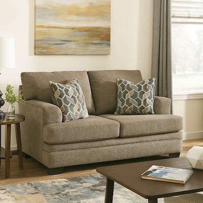 Ead Loveseat, 4 Accent Throw Pillows, Nutmeg Brown Polyester 67 Inch