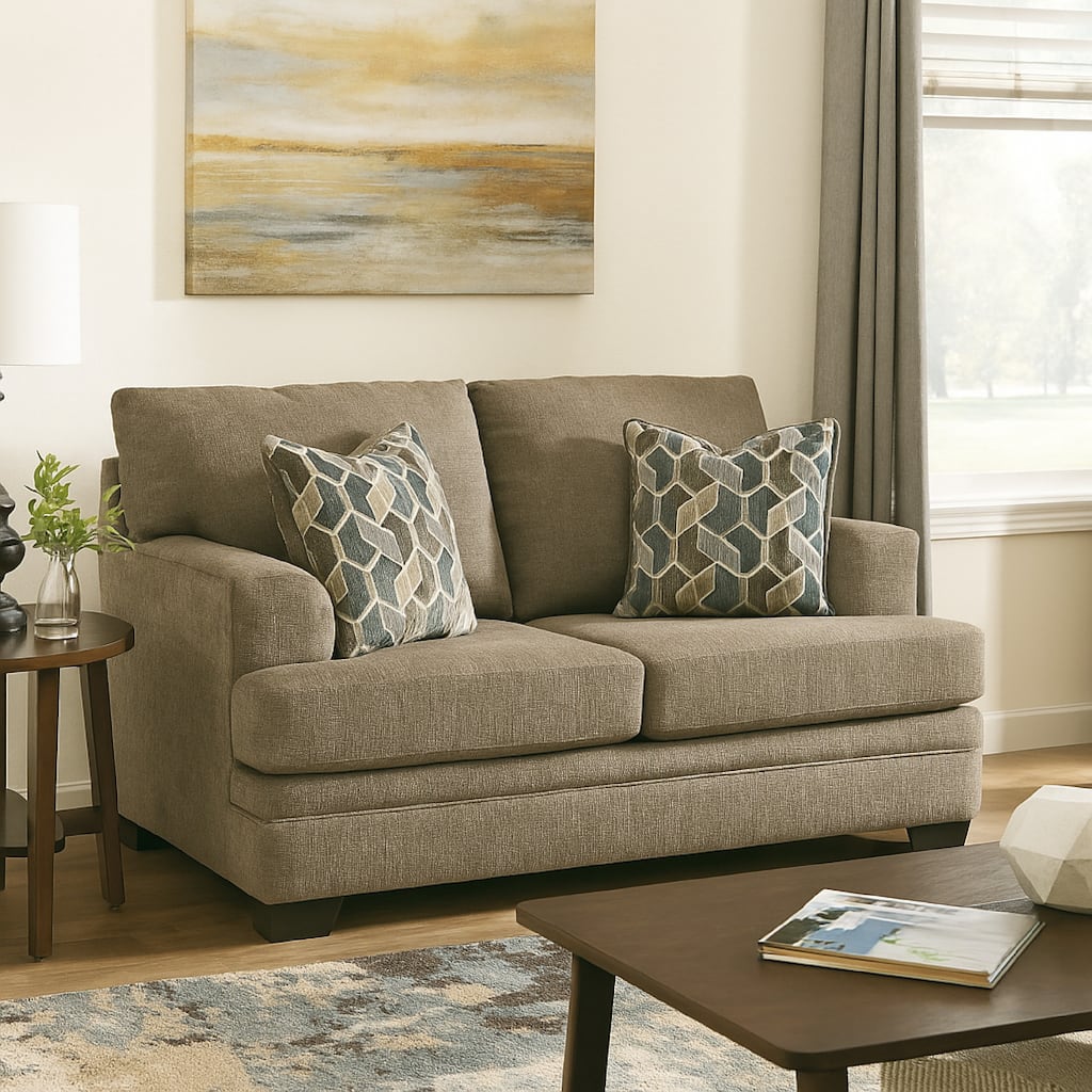 Ead Loveseat, 4 Accent Throw Pillows, Nutmeg Brown Polyester 67 Inch