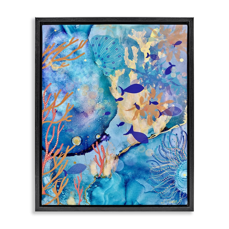 Stupell Coral & Sea Life Collage Framed Floater Canvas Wall Art Design By Amy Tieman - 17 x 21 - Black