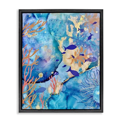 Stupell Coral & Sea Life Collage Framed Floater Canvas Wall Art Design By Amy Tieman