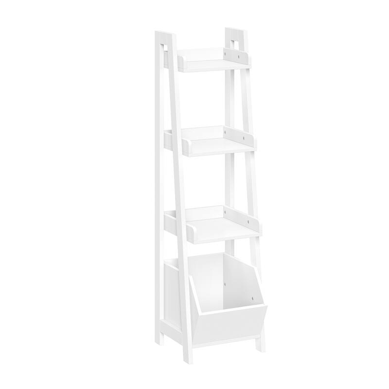 RiverRidge Kids 4-Tier 13in Ladder Shelf Toy Organizer and Book Storage with 3 Open Display Shelf - White
