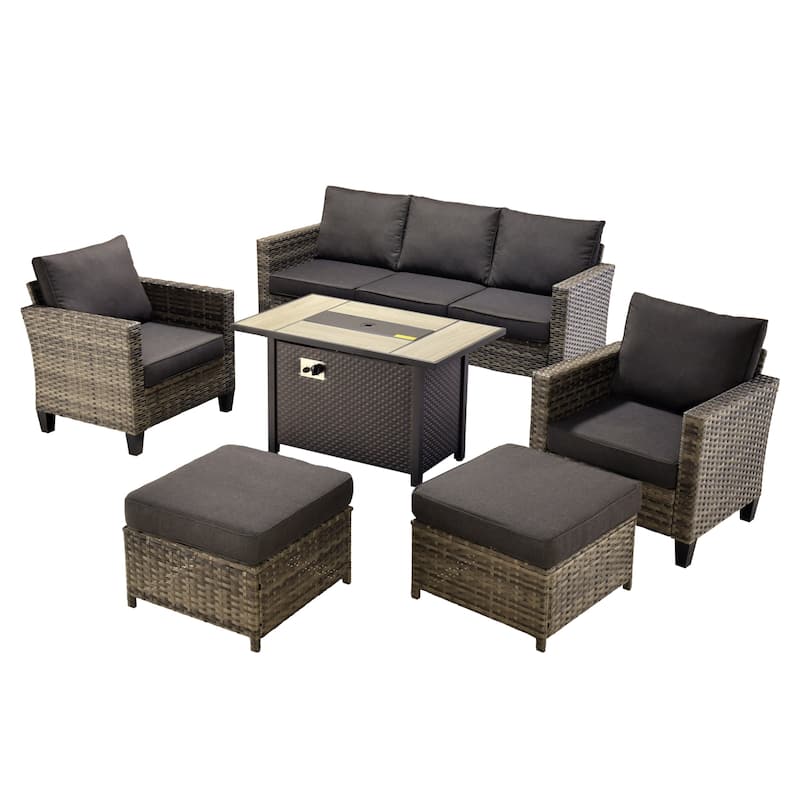 OVIOS 6 Pieces Patio Furniture Set with Fire Pit