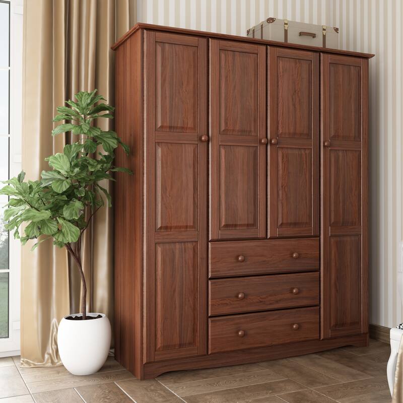 Palace Imports 100% Solid Wood Family Wardrobe Armoire (No Shelves Included) - Mocha