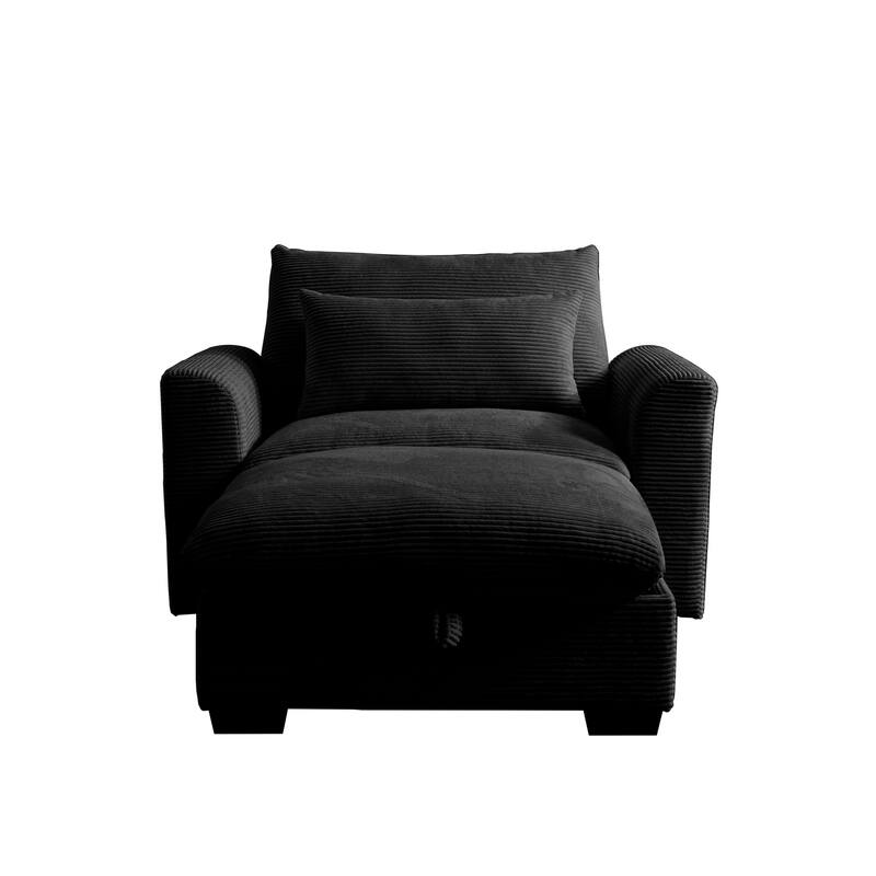 Modern Living Room Chair, Upholstered Fabric Accent Armchair, Corduroy Single Sofa Chair with Ottoman for Office/Bedroom