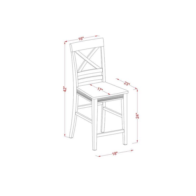 Set of 2 Counter Height X Back Wooden Bar Stools with Buttermilk and Cherry Finish, Comfortable Kitchen Island Chairs