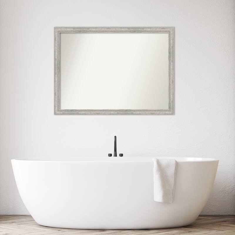 Angled Non-Beveled Wood Framed Bathroom Vanity Wall Mirror