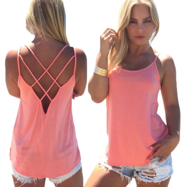 Statement Back Criss Cross Strap Tank, Multiple Colors