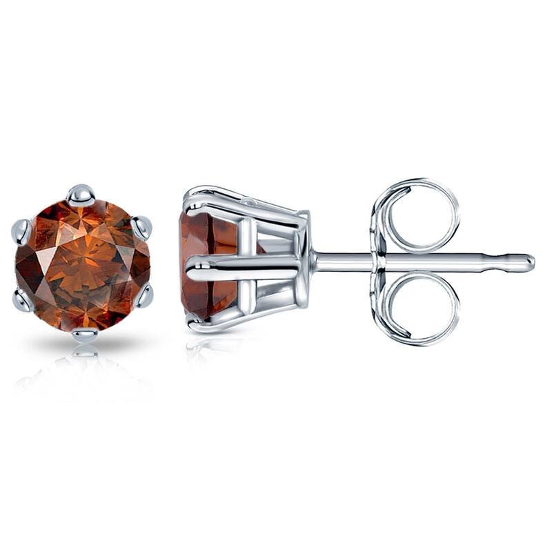Auriya 14k Gold 1 1/2ctw Brown Diamond Stud Earrings 6-prong (SI1-SI2) - White