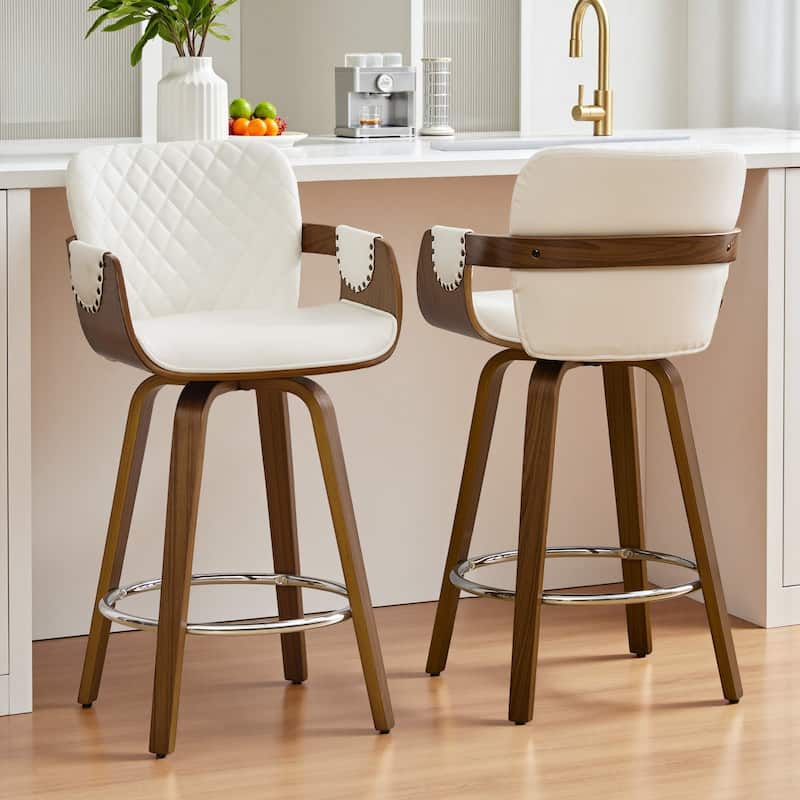 26-Inch Upholstered Swivel Counter Height Bar Stool with Armrests - 36.6"H x19.5"W x 21.3"D