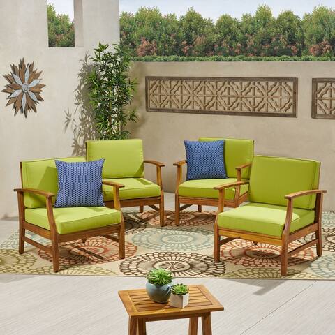 Perla Outdoor Acacia Wood Club Chair with Cushion (Set of 4) by Christopher Knight Home