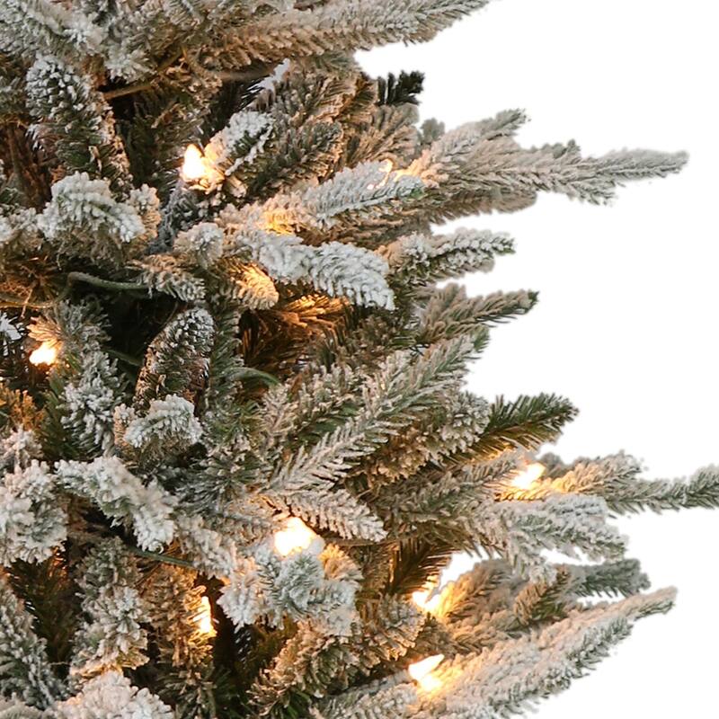 Puleo International Pre-Lit 2' Potted Flocked Pencil Arctic Fir Artificial Christmas Tree