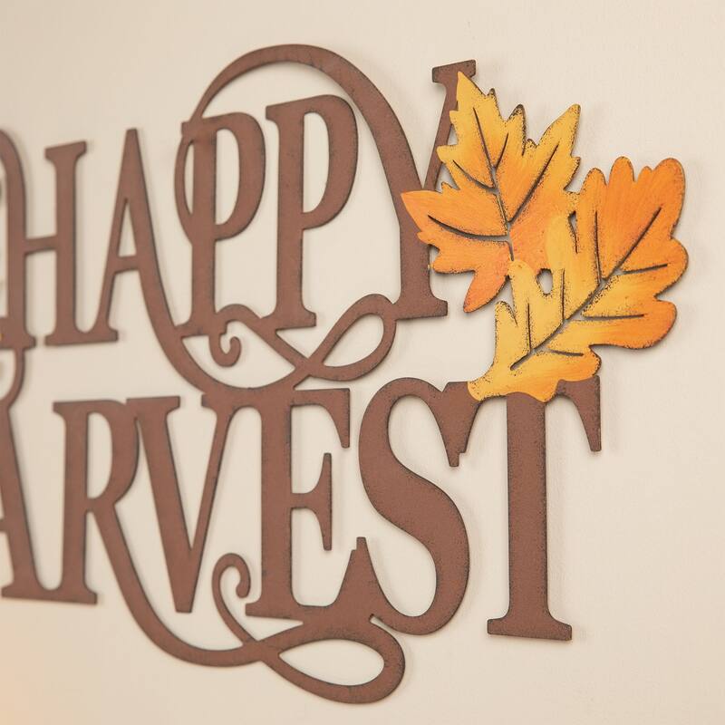 Glitzhome 23.75"L Fall Metal "HAPPY HARVEST" Wall Decor Thanksgiving