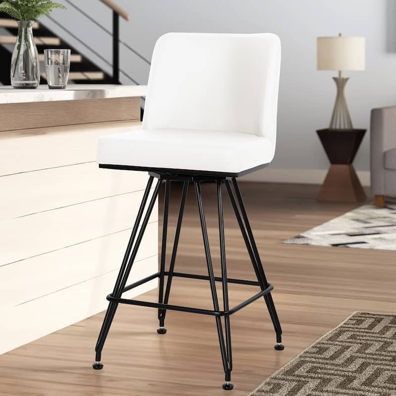 26" Leather/Velvet Swivel Counter Height Bar Stools - 38.2"H x 17.7"W x 19.1"D - Single - PU White