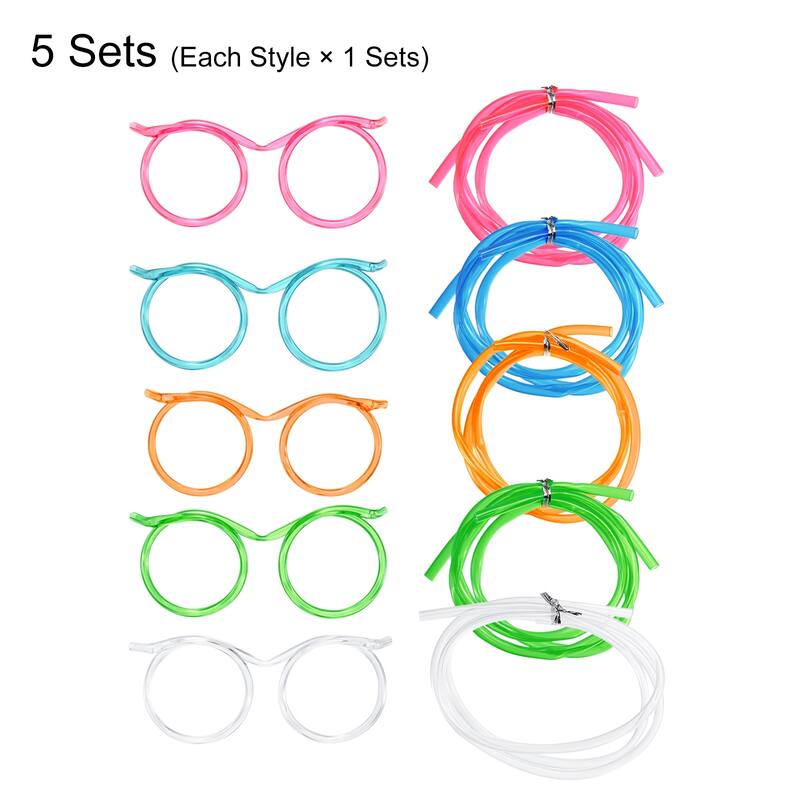 5 Pcs Straw Glasses, Plastic Round Novelty Drinking Eyeglasses Straws - Multicolor