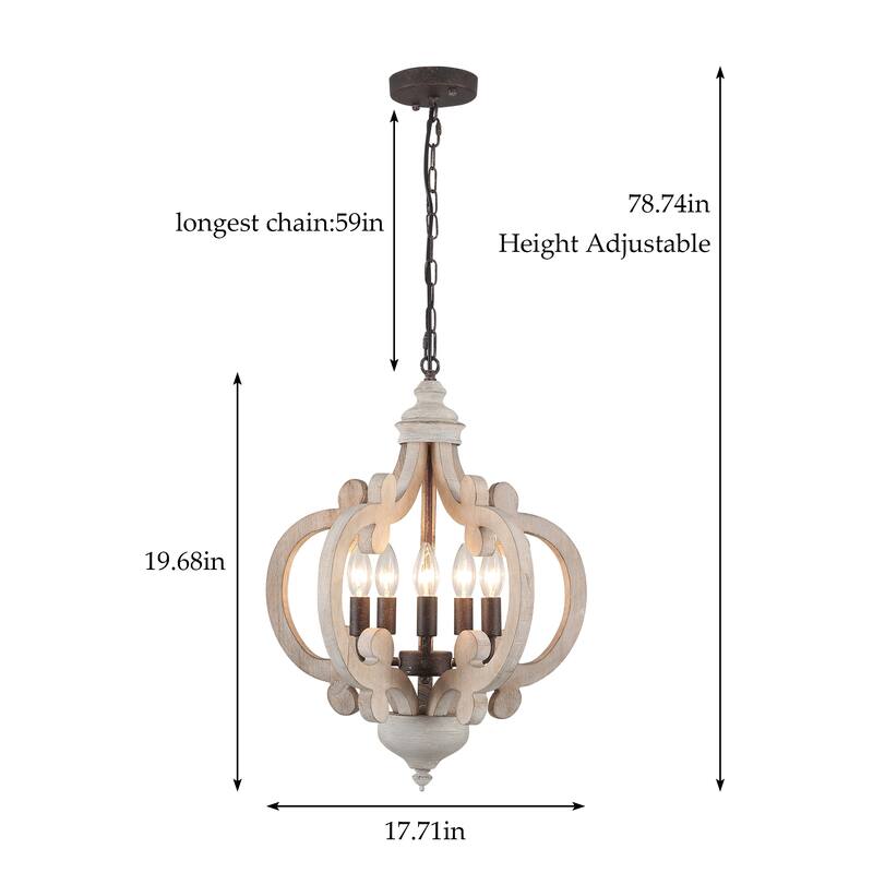 5-Light Modern Pendant Light, Farmhouse Wood Chandelier for Dining Room Living Room - W17.71"x H19.68"