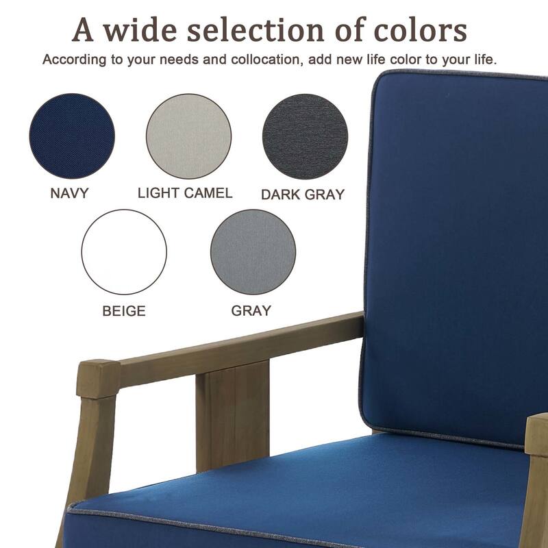 Set of 2 Outdoor Teak Wood Armchairs with Cushions, Patio Club Chairs