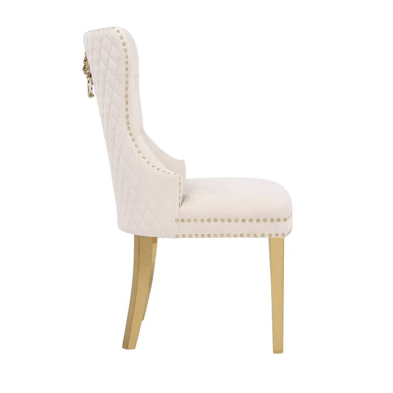 Modern Set of 2 Dining Chairs with Button Tufted Upholstered Back, Nailhead Trim, Stainless Steel Legs for Dining Room