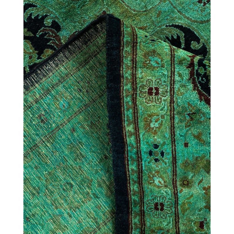 Overton Hand Knotted Wool Vintage Inspired Modern Contemporary Overdyed Green Area Rug - 6' 0" x 8' 9"