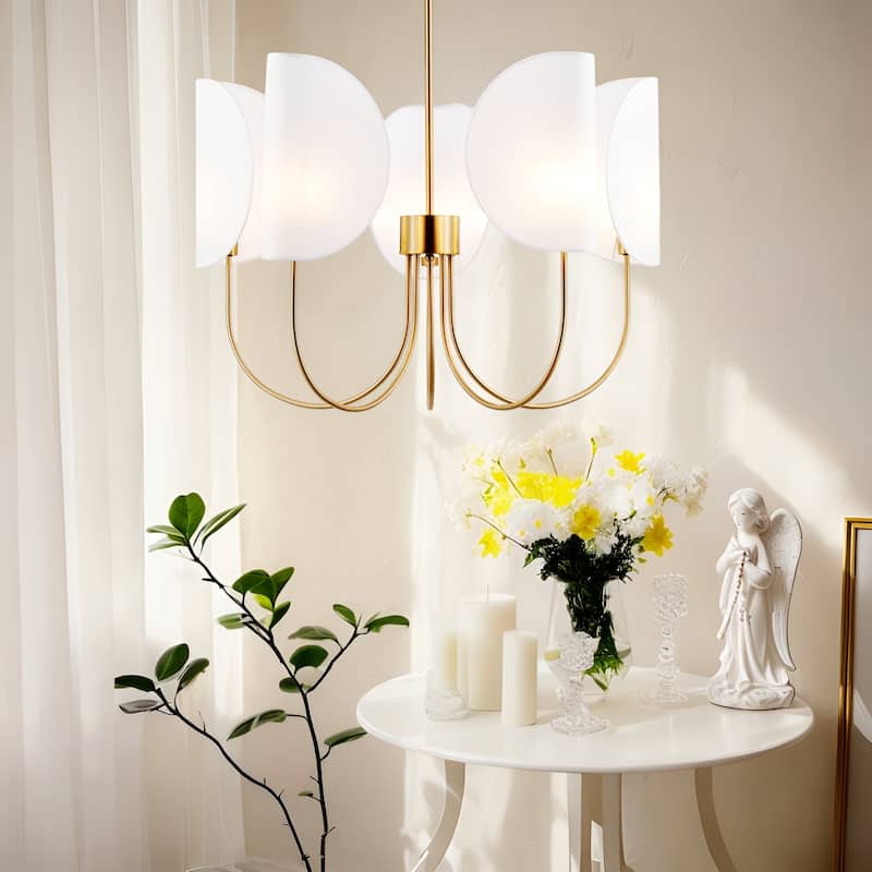 5-Light 31" Wide Contemporary Candle Style Chandelier with Semi-Open White Fabric Shade
