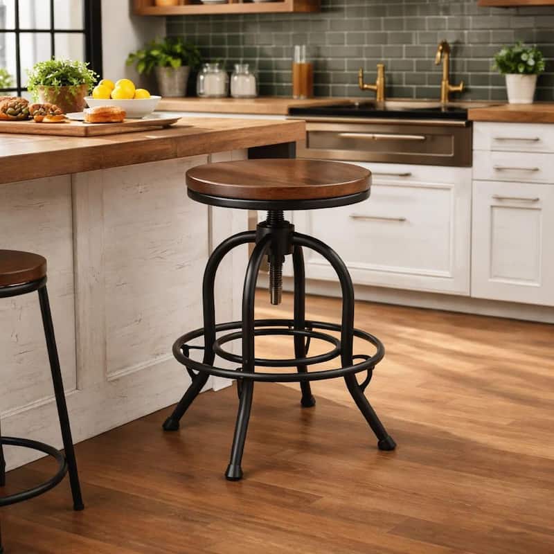 Zane 24 Inch Adjustable Swivel Counter Stool, Set of 2, Black Metal Base