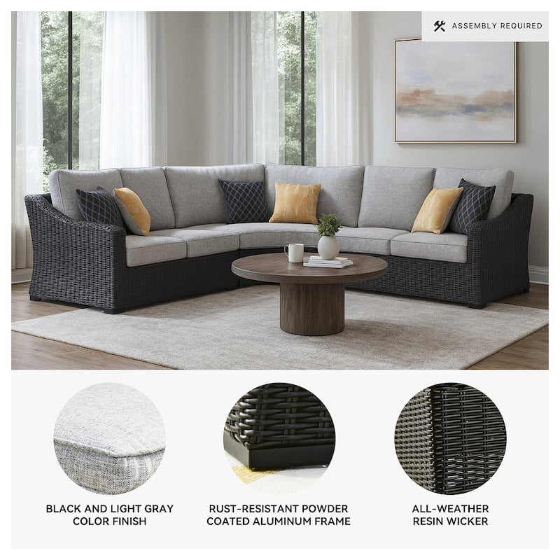 Signature Design by Ashley Beachcroft Black/Gray 3-Piece Outdoor Sectional - 145" W x 145" D x 35" H