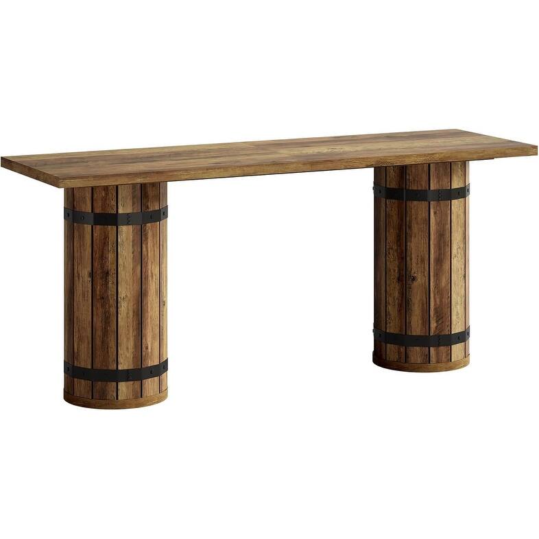 70.9-Inch Industrial Long Counter Height Pub/Bar Table with Fence Pedestal Base for Home Bar, Living Room, Small Bars