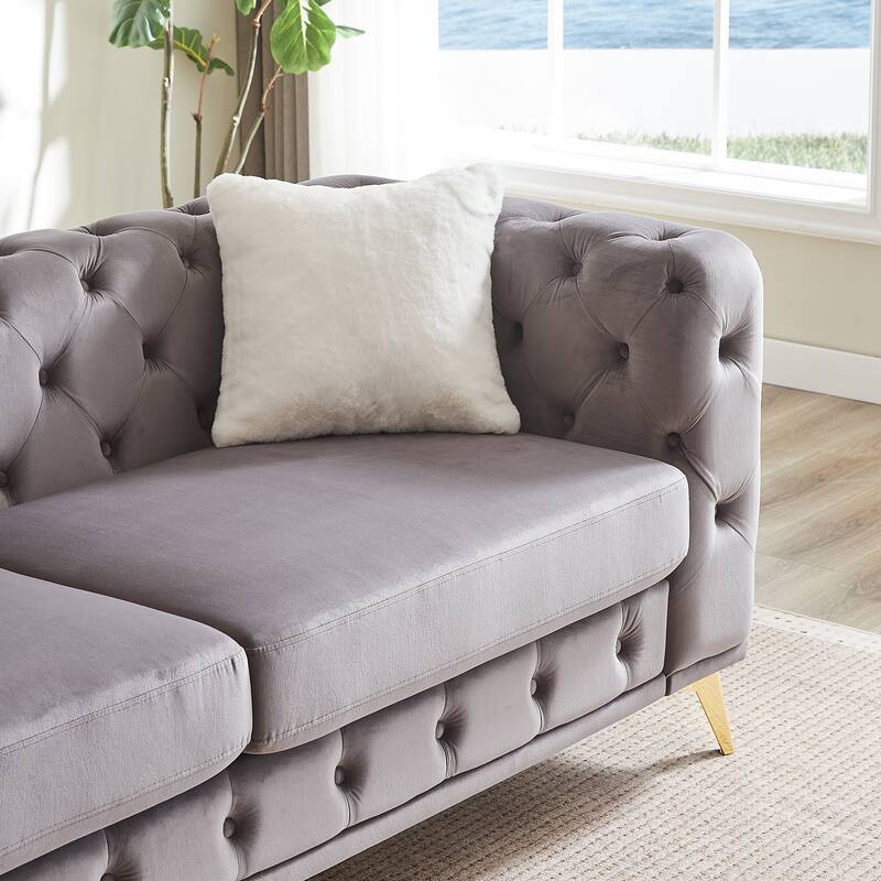 Velvet Chesterfield Sofa Set w/ Deep Seat & Tufted Design, 3+3 Seater